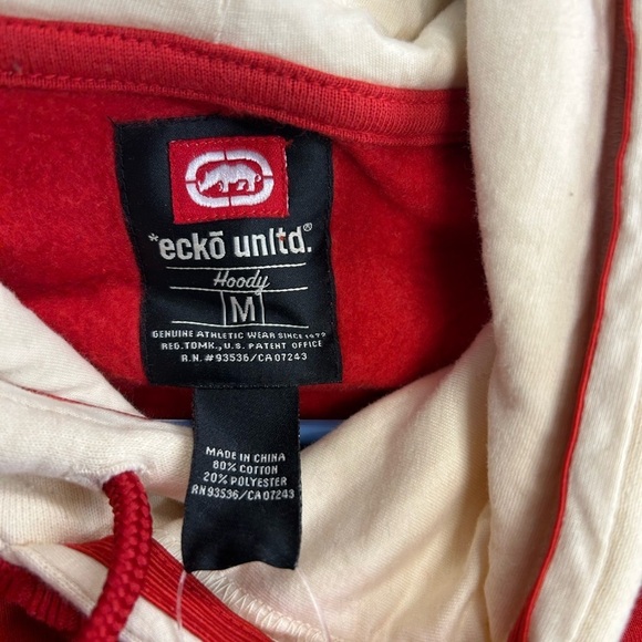 Ecko Unltd. Hoodie Pullover Red/Blue/Cream Embroidered NWT Hand Warmer Pocket - Picture 7 of 14